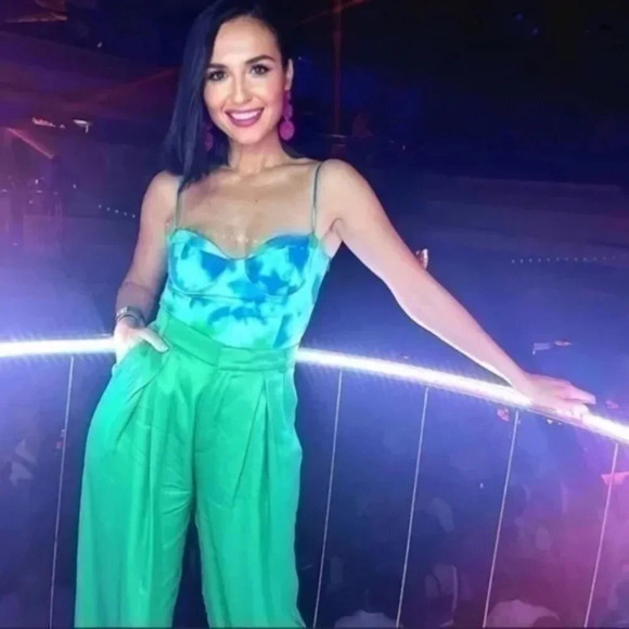 Zara Satin Effect Bustier Corset Bodysuit Blue Green Size Small Blogger Fave - Picture 6 of 15